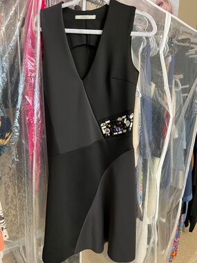 Opera Black Embellished V-Neck Little Black Dress Made in Italy!